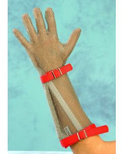 Chain Mail Gloves with Forearm - Fabric Wristband - Red / Medium